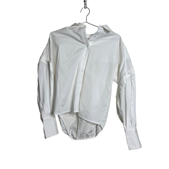 Were All Pretty Girls Shirt Womens XS White Oversized Cuff Poplin Long Sleeve - Picture 2 of 6